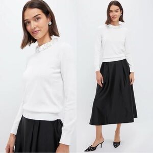 NWT TUCKERNUCK Lina Embellished Wool Blend Crew Neck Pullover Sweater Ivory Sz M